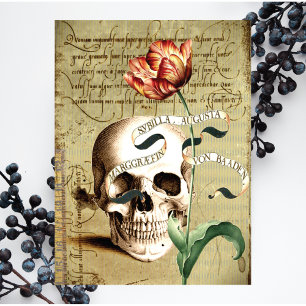 Cartão Steampunk Skull Floral Escrevendo Halloween