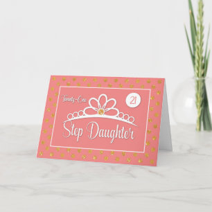 Cartão Step Daughter 21st Birthday with Crown & Gold Dots