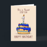 Cartão Step Son primeiro aniversario, 1 no Bolo Azul Doce<br><div class="desc">O seu filho passo-a-passo logo se tornará um ano. Torne este dia memorável para ele à medida que lhe dá este cartão para servir de lembrança desta ocasião muito especial. Isso certamente colocará um sorriso em seu rosto enquanto ele relembra este dia especial.</div>