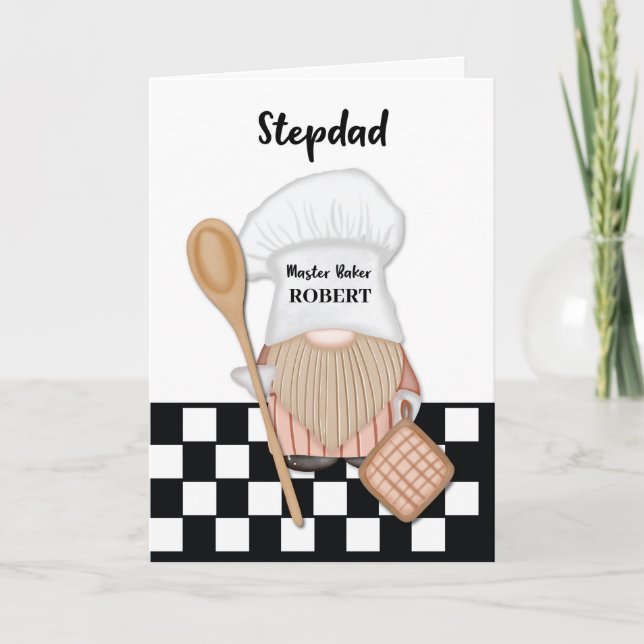 Cartão Stepdad Birthday Whimsical Gnome Baker Baking (Frente)
