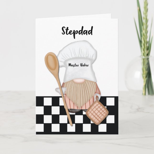 Cartão Stepdad Birthday Whimsical Gnome Baker Baking (Frente)