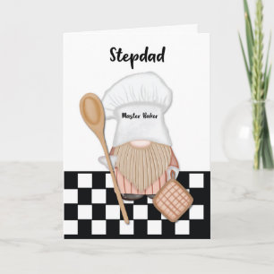 Cartão Stepdad Birthday Whimsical Gnome Baker Baking