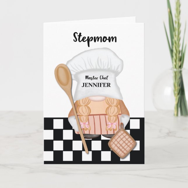 Cartão Stepman Birthday Whimsical Gnomo Cozinhar (Frente)