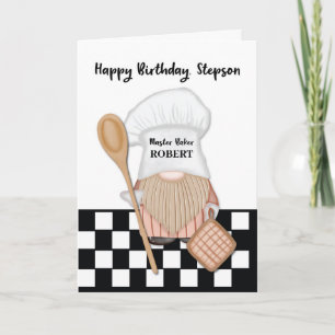 Cartão Stepson Birthday Whimsical Gnome Baker Baking