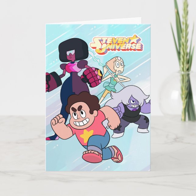 Cartão Steven Universe | Ação do grupo Crystal Gem (Frente)