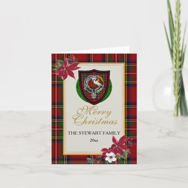 Cartão Stewart Scottish Clan Tartan & Crest (Frente)