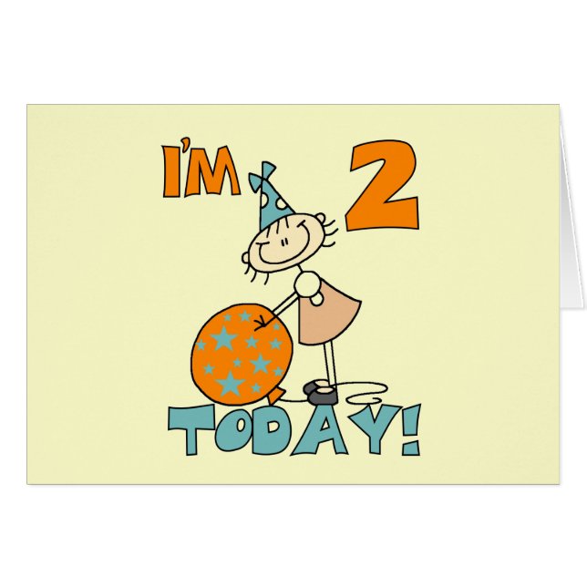 Cartão "Stick Girl I'm 2 Today Camisetas and Gifts" (Frente Horizontal)
