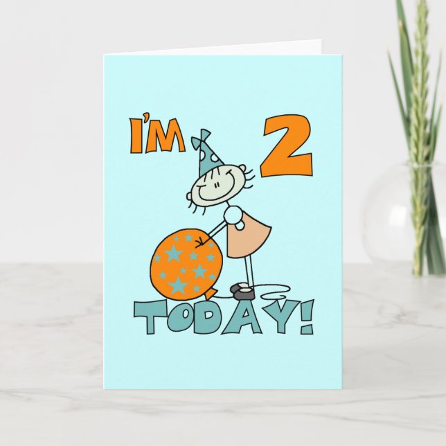 Cartão "Stick Girl I'm 2 Today Camisetas and Gifts" (Frente)
