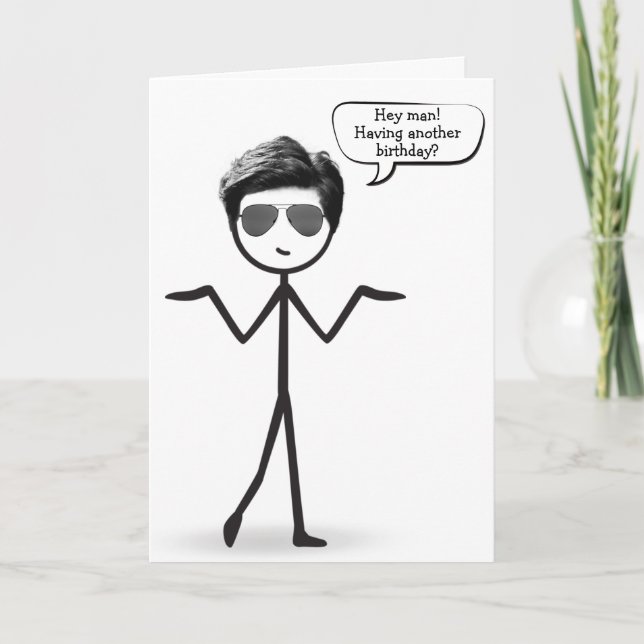 Cartão Stick Man com aniversário de humor de cabelo  (Frente)