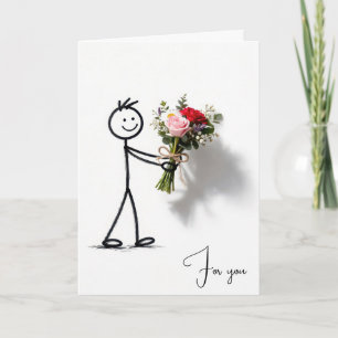 Cartão Stickman de Aniversário com Buquê de Rosas