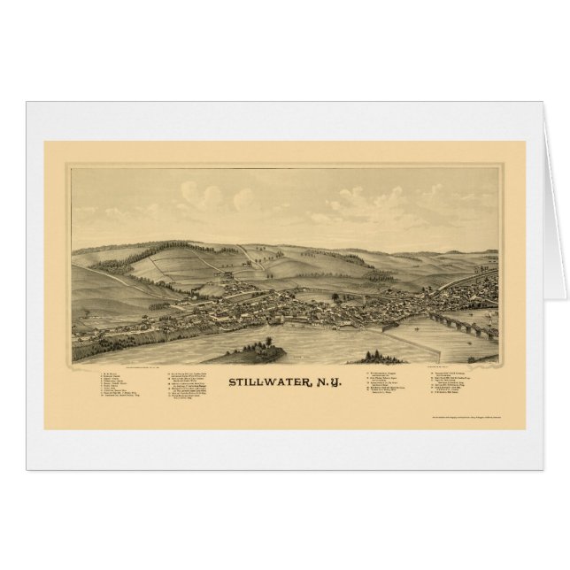 Cartão Stillwater, mapa panorâmico de NY - 1889 (Frente Horizontal)