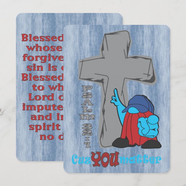 Cartão Stone Cross Porque Você Importa Salm 32 1 (Frente/Verso)