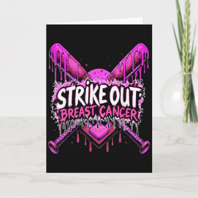 Cartão Strike Out Breast Cancer Baseball Softball Drip Ho (Frente)