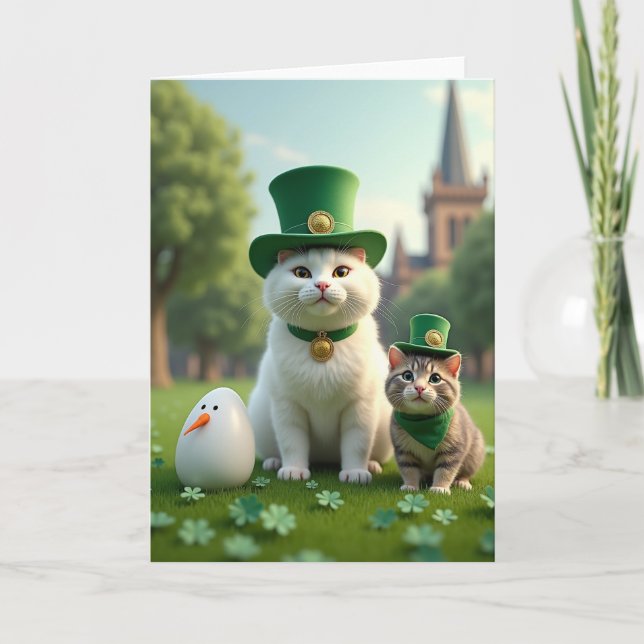 Cartão Striped Kitten Shamrock Card (Frente)