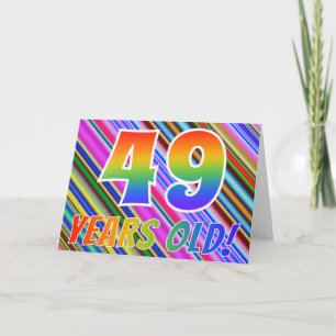 Cartão Stripes Coloridas + Padrão Arco-Íris "49 anos!"