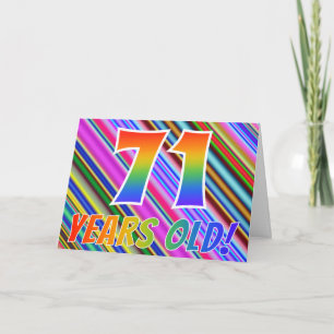 Cartão Stripes Coloridas + Padrão Arco-Íris "71 anos!"