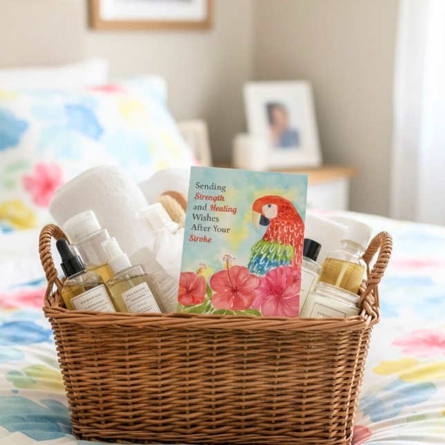 Cartão Stroke Healing Scarlet Macaws, Hibiscus (Criador carregado)