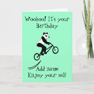 Cartão Stunt Biker Panda Birthday Card.