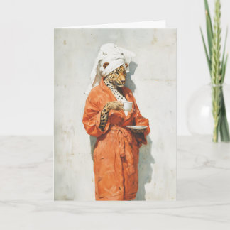 Cartão Stylish Leopard Morning Coffee Portrait