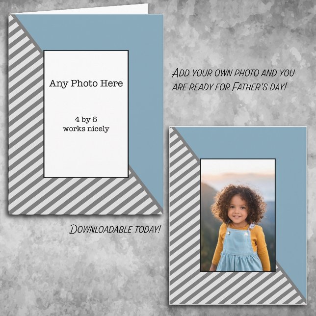 Cartão Sua foto em uma Dia de os pais azul e Cinza (Criador carregado)