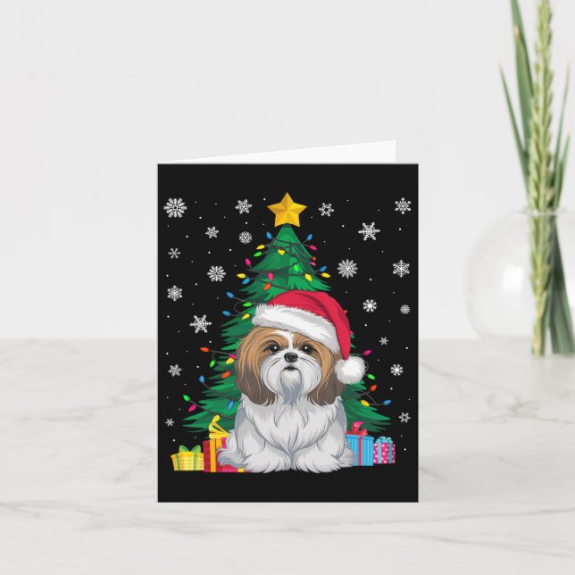 Cartão Suei Feio Árvore de Natal Luzes Shih Tzu Dog Sa (Frente)