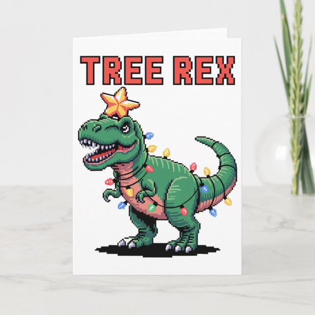Cartão Suéter de Natal Feio do Dinossauro Tree Rex  (Frente)