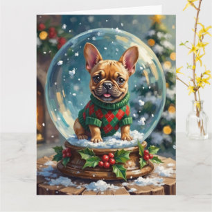 Cartão Suéter de Natal French Bulldog Bola de Neve