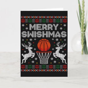 Cartão Suéter Feio de Natal de Basquetebol Alegre Swishma