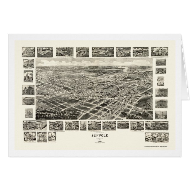 Cartão Suffolk, mapa panorâmico do VA - 1907 (Frente Horizontal)