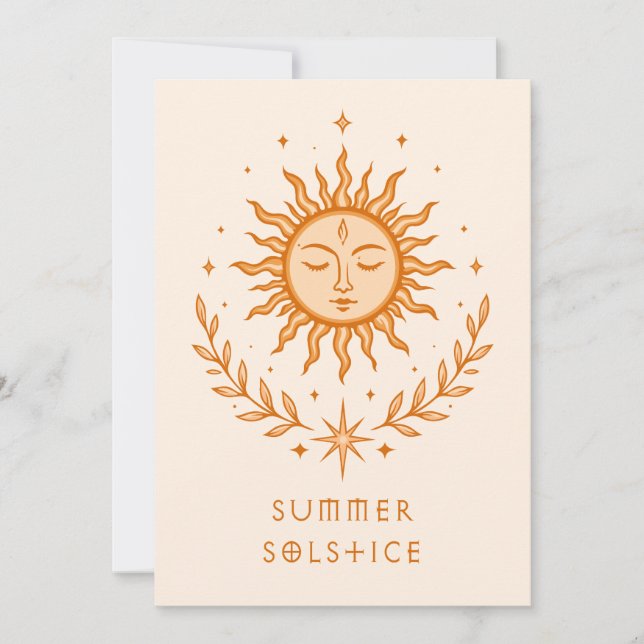 Cartão Summer Solstice Celestial Sun Face Botanical Art (Frente)