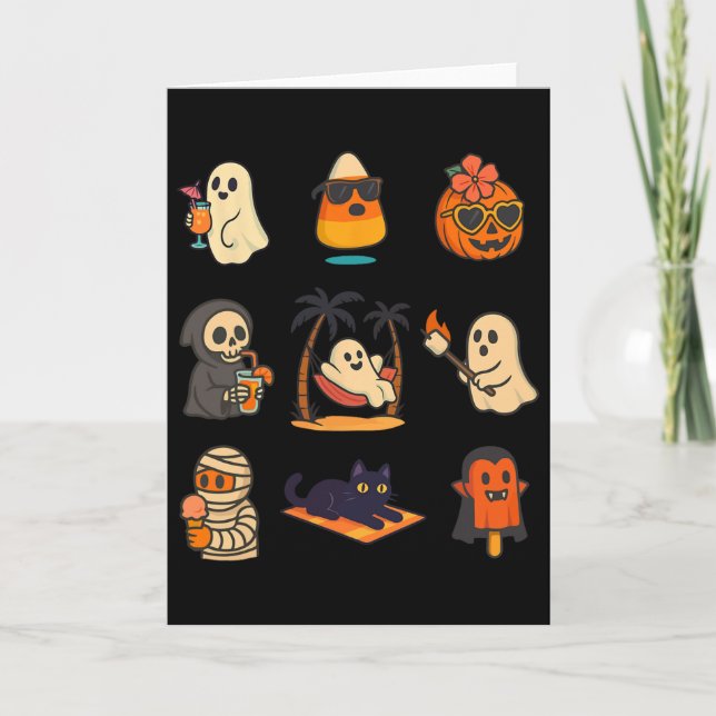 Cartão Summerwin Ghost Pumpkin Halloween Spooky Summer T (Frente)