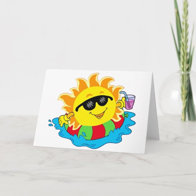 Cartão Sun feliz na piscina (Frente)