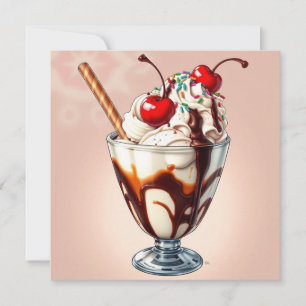 Cartão Sundae de Sorvete de Chocolate com Confeitos em Br