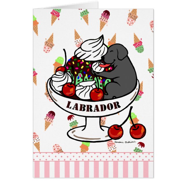 Cartão Sundae preto de Labrador & de sorvete (Frente)
