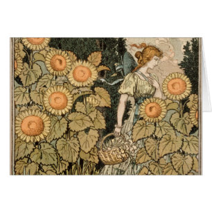 Cartão Sunflower Art Nouveau Garden Grasset Woman
