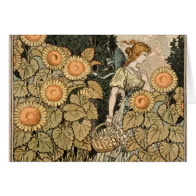 Cartão Sunflower Art Nouveau Garden Grasset Woman (Frente Horizontal)