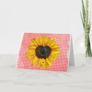 Cartão Sunflower e Ladybug em Gingham