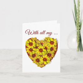 Cartão Sunflower Heart Folded Greeting Card