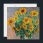 Cartão Sunflower Monet<br><div class="desc">Cartão com o Buquê de pintura a óleo de Girassóis de Claude Monet (1881). Lindos girassóis num vaso azul sobre uma mesa vermelha. Um presente de excelente para fãs do impressionismo e da arte francesa.</div>