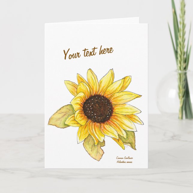 Cartão Sunflower watercolor customizable greeting card (Frente)