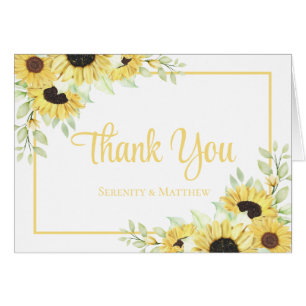 Cartão Sunflower Watercolor Floral Weding Obrigado