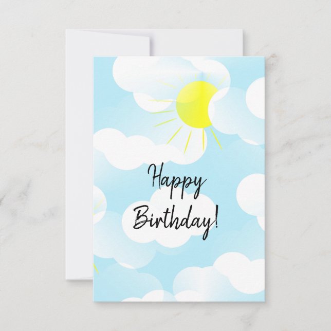 Cartão Sunny Blue Summer Sky com Nuvens Feliz Aniversário (Frente)