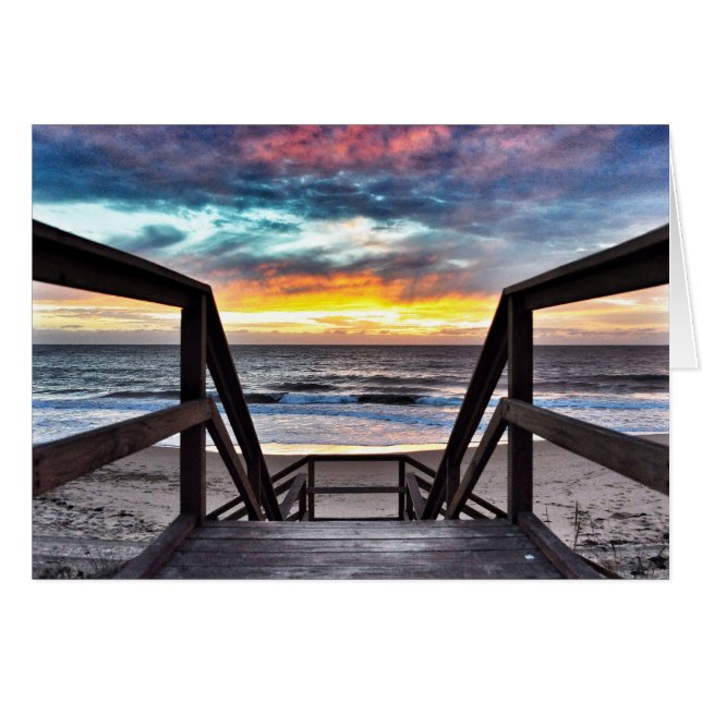 Cartão Sunset Beach View do Rustic Wood Deck (Frente Horizontal)