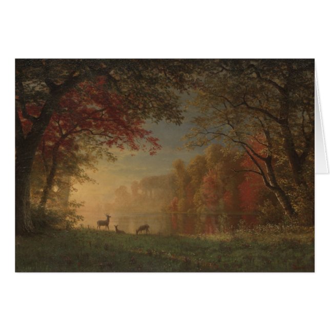 Cartão Sunset Deer, um lago (Frente Horizontal)