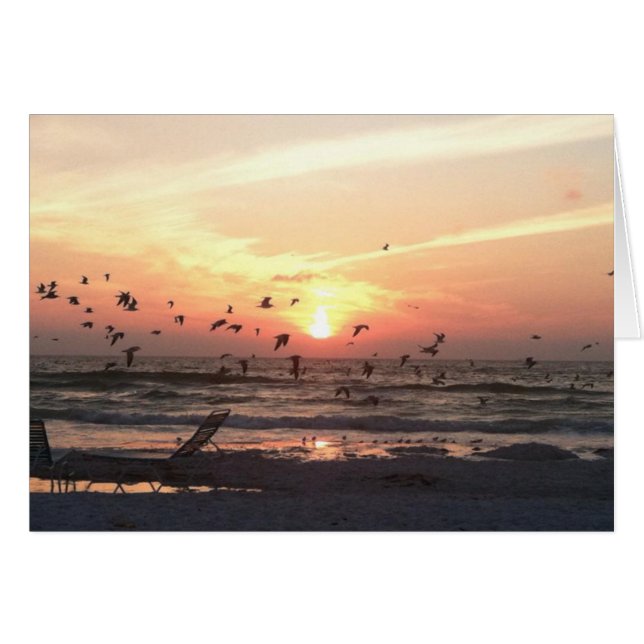 Cartão Sunset e Seagulls no quadro de água (Frente horizontal)