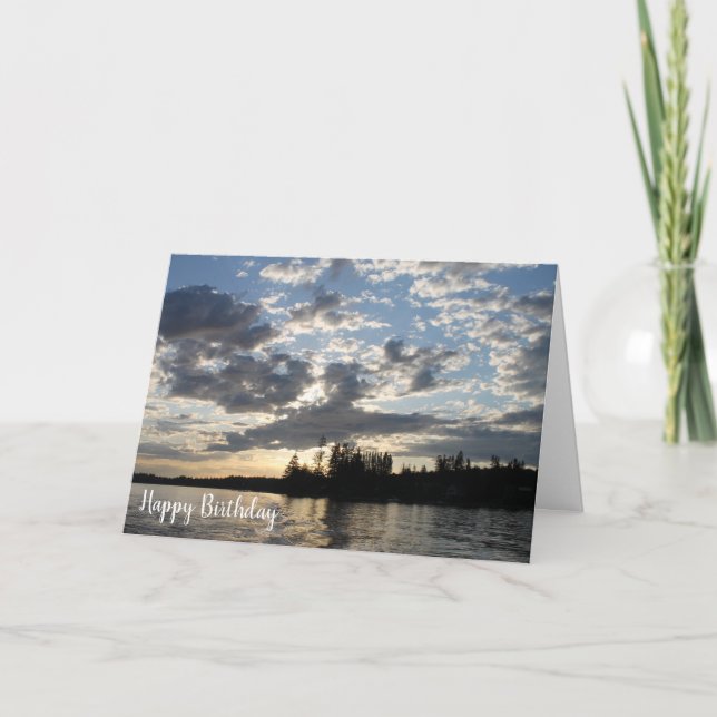 Cartão Sunset no Lago Birthday Card (Frente)