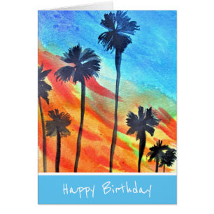 Cartão Sunset Palm tree surf