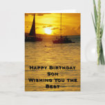 Cartão Sunset ships Happy Birday Son<br><div class="desc">Um mar calmo,  pôr do sol e naves no horizonte é uma mensagem poderosa para transmitir o amor pela família.  Dê este cartão de saudação ao seu filho e partilhe seus pensamentos amorosos no dia especial dele.</div>