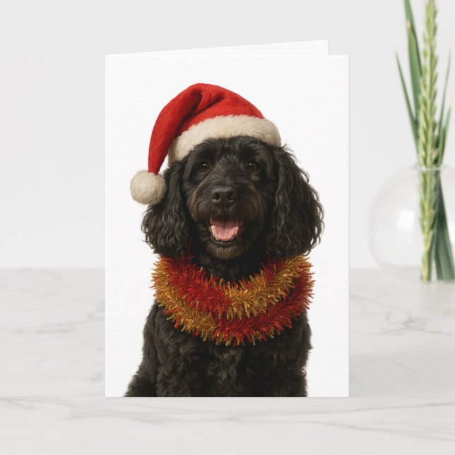 Cartão Super cute black Cockerpoo Christmas card (Frente)