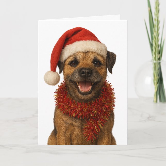 Cartão Super cute Border Terrier Christmas card (Frente)